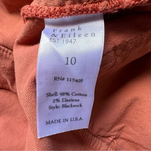 NEW Frank & Eileen BLACK-ROCK Utility Pant Sz 10 ITALIAN PEACHED TWILL Pumpkin - Picture 5 of 16